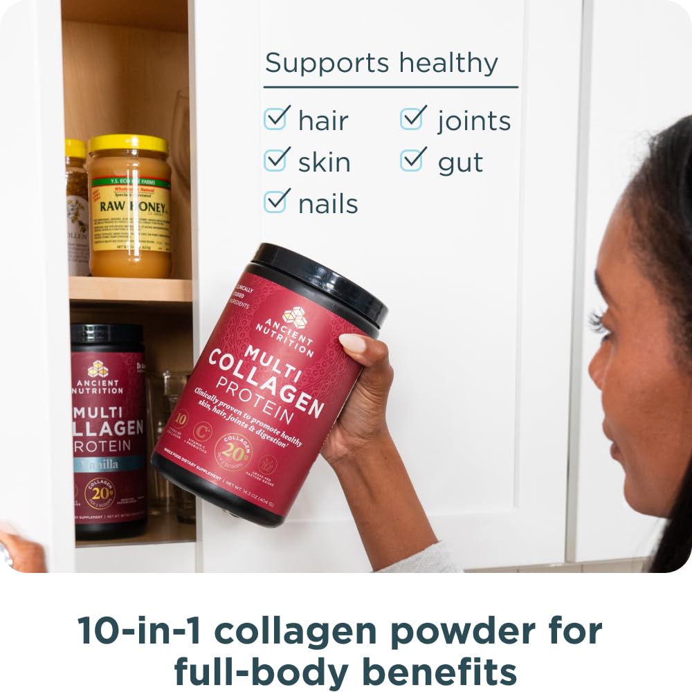Ancient Nutrition Collagen Powder Protein with Probiotics, Unflavored Multi Collagen Protein with Vitamin C, 45 Servings, Hydrolyzed Collagen Peptides Supports Skin and Nails, Gut Health, 16oz Ancient NutritionBuy Supplements Australia
