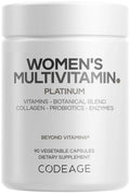 Codeage Women’s Multivitamin Platinum - Vitamins A D3 K1 K2 B12 & Minerals, CoQ10, Skin, Hair & Nails Complex, Collagen, Botanicals, Probiotics Codeage