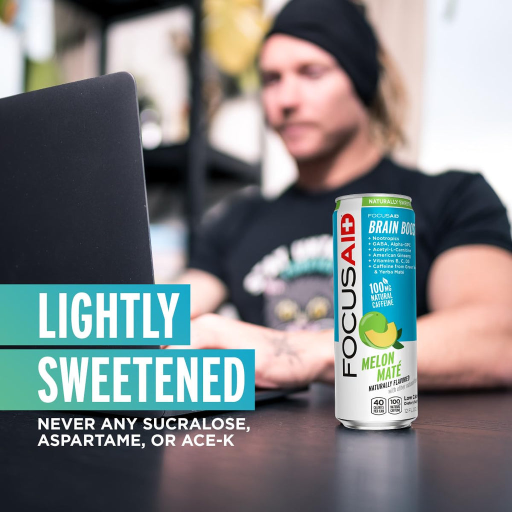 FOCUSAID Energy Blend, Brain Boosting Nootropics Drink, Alpha-GPC, GABA, B-Complex, Yerba Mate, Green Tea, 100% Clean, 100mg Natural Caffeine, 12-oz. can, 12 Pack LIFEAIDBuy Supplements Australia