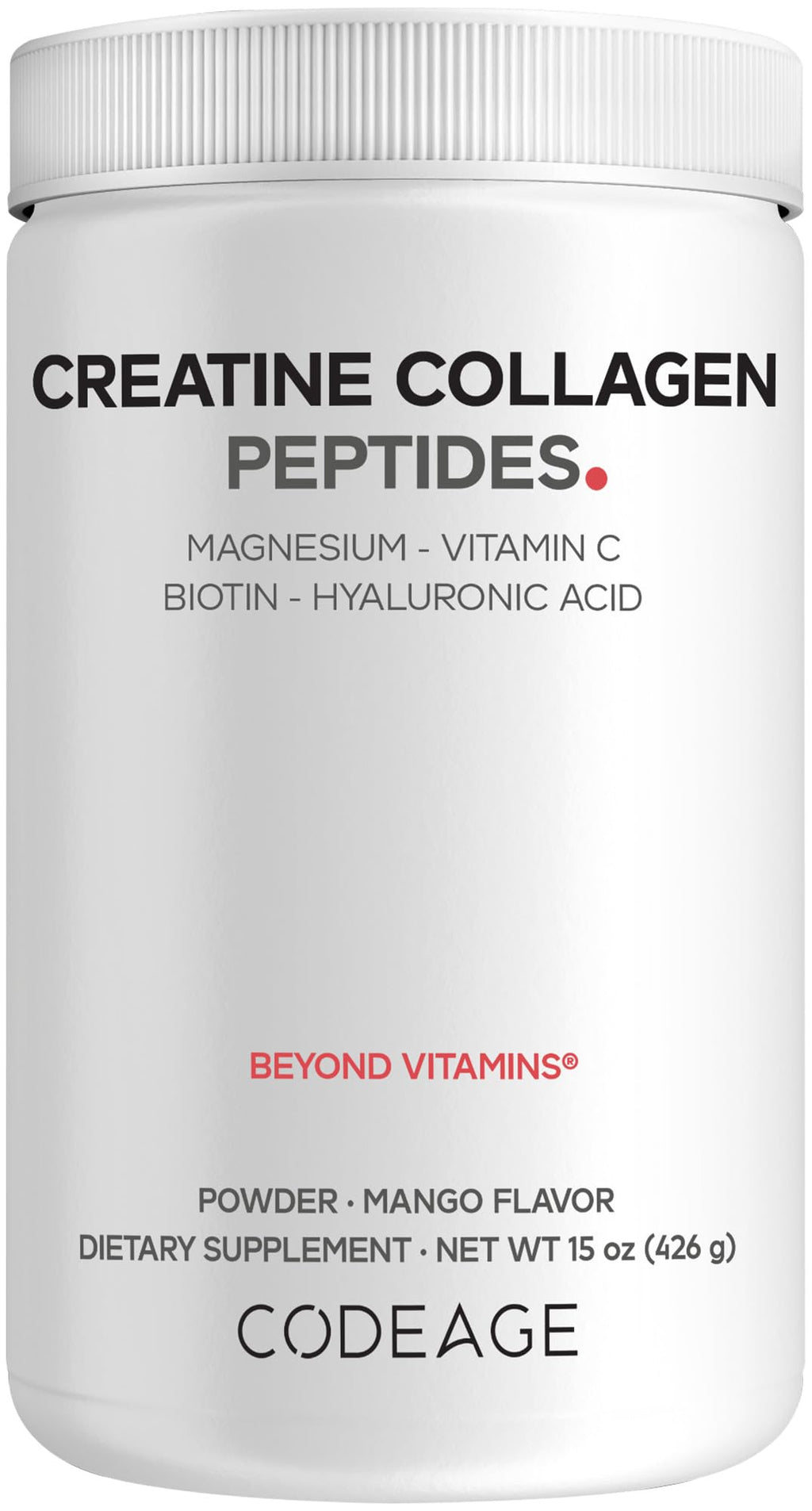 Codeage Creatine Collagen Peptides - Creatine Monohydrate Powder Supplement, Wild-Caught Marine Collagen, Biotin, Magnesium, Vitamin C, Hyaluronic Acid - Mango Flavored - Non-GMO - 15 Oz CodeageBuy Supplements Australia