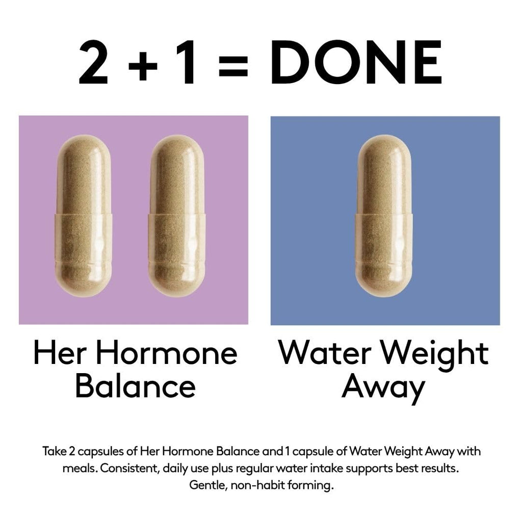 Youth & Tonic PMS & Menopause Bloating Relief Duo – Support for Puffiness, Hormonal Balance & Fluid Retention – Her Hormone Balance + Water Weight Away Natural Herbs for Women, 90 Capsules Youth & TonicBuy Supplements Australia