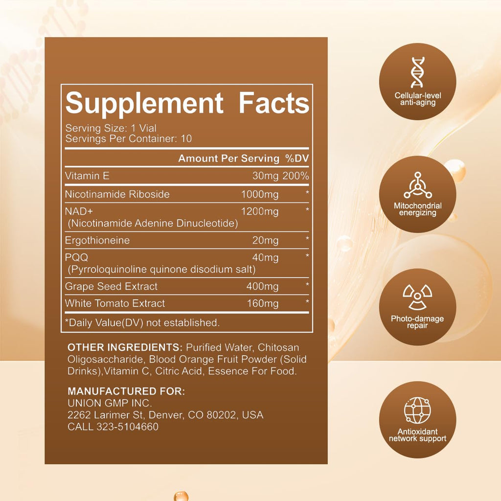 Perseek NAD+ 1200mg Liquid Supplement with Nicotinamide Riboside, PQQ & Grape Seed Extract for Cellular Vitality, Energy Metabolism & Antioxidant Support – 10 Liquid Vials PerseekBuy Supplements Australia