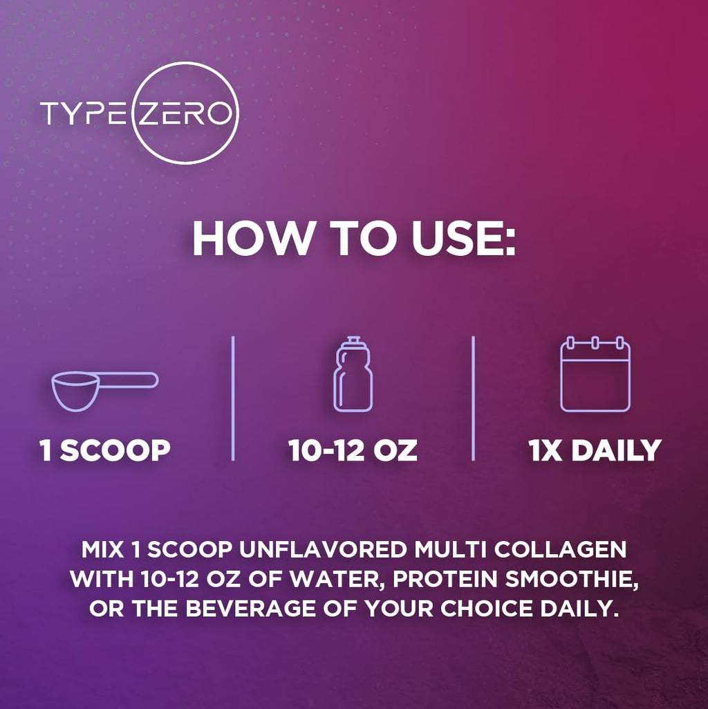 Type Zero Multi Collagen Powder 30 Servings (Unflavored) - Types I, II, III, V, & X Collagen Peptides + Hyaluronic Acid, VIT C, Biotin Type ZeroBuy Supplements Australia