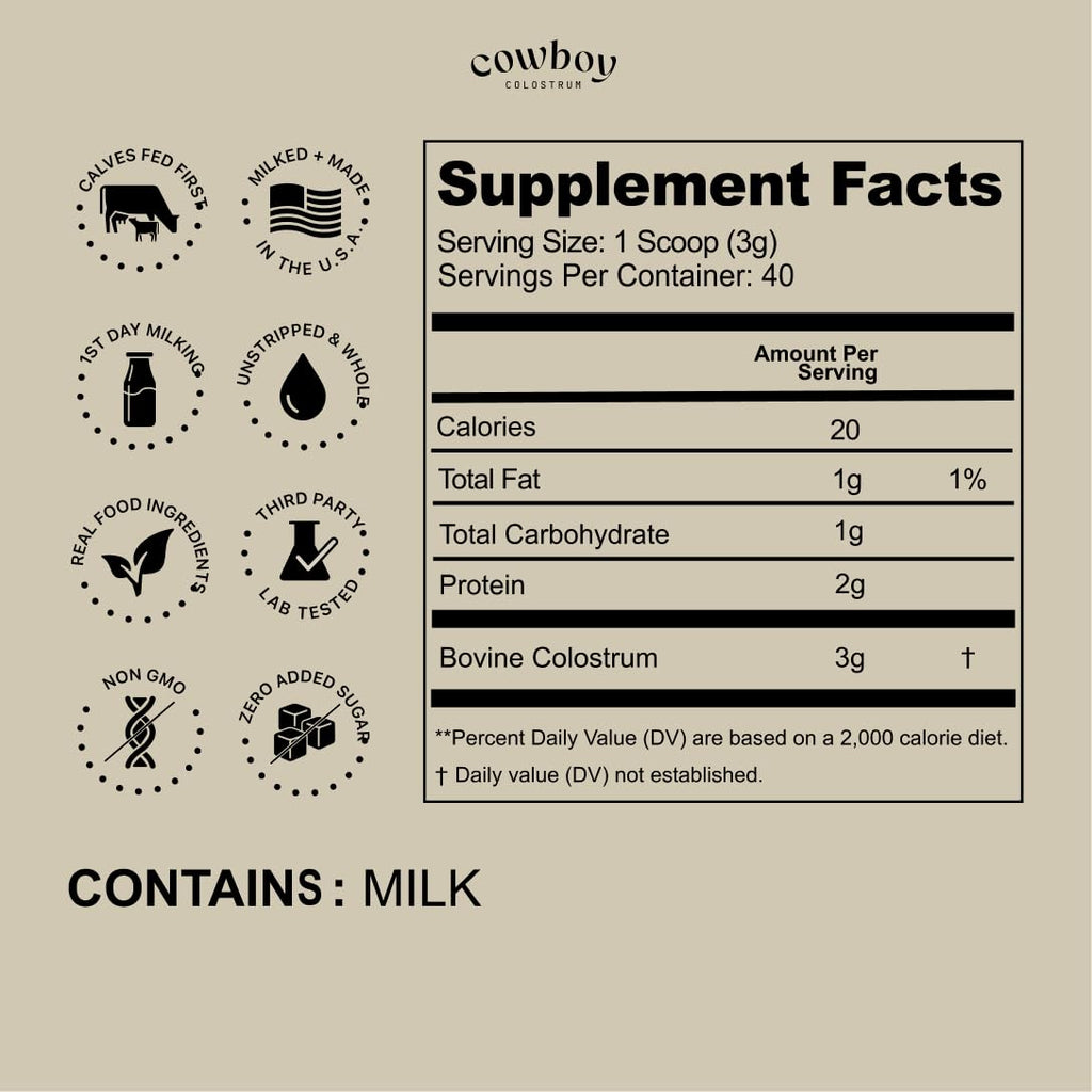Cowboy - The Exclusive 1st Milking, Whole, Grass Fed Colostrum Supplement for Full Body Health - Bovine Colostrum Powder Packed w/Bioactive Nutrients - Sugar Free (Unflavored, 40 Servings) COWBOY COLOSTRUMBuy Supplements Australia