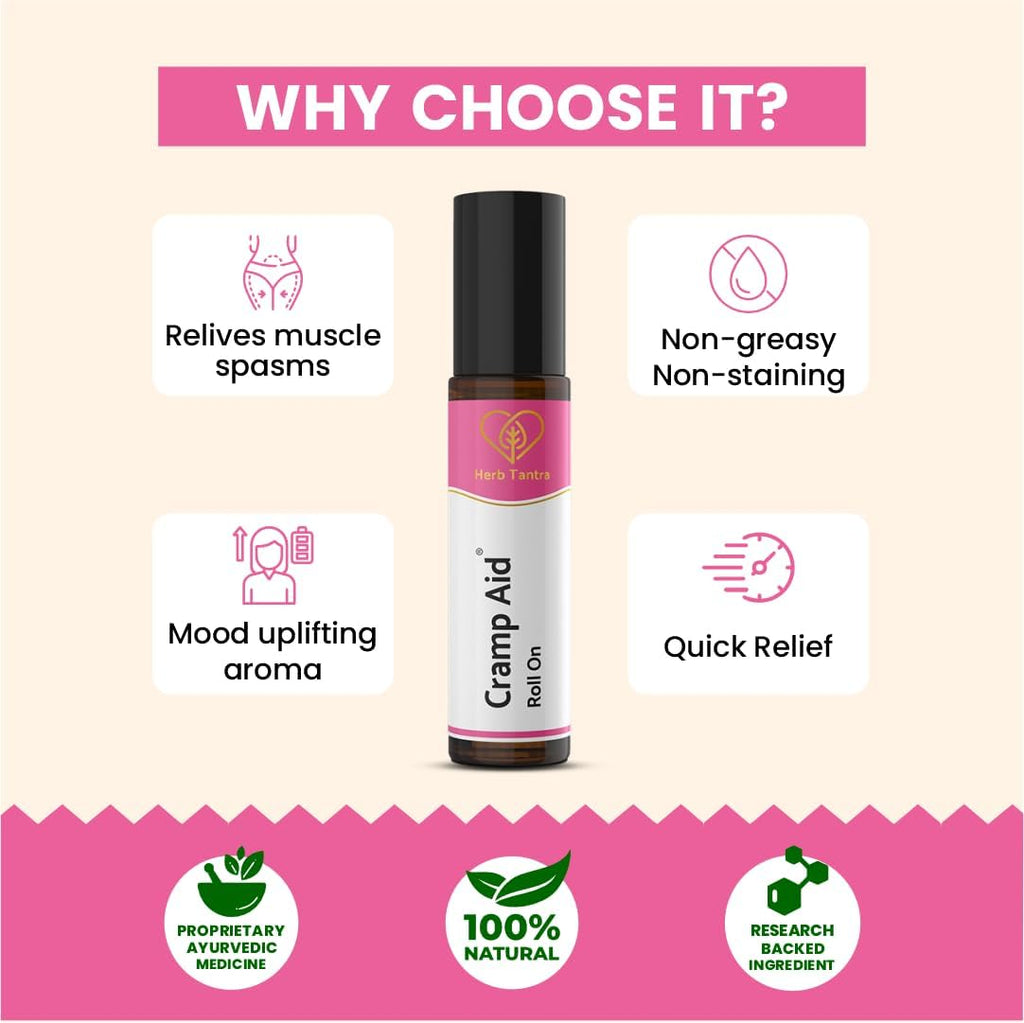 Cramp Aid Roll On for Menstrual Cramps | Instant Period Pain Relief | | Natural & Ayurvedic Alternative to hot Bags | Fits in Pocket GenericBuy Supplements Australia