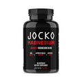 Black supplement bottle labeled 'Jocko Magnesium' on a white background
