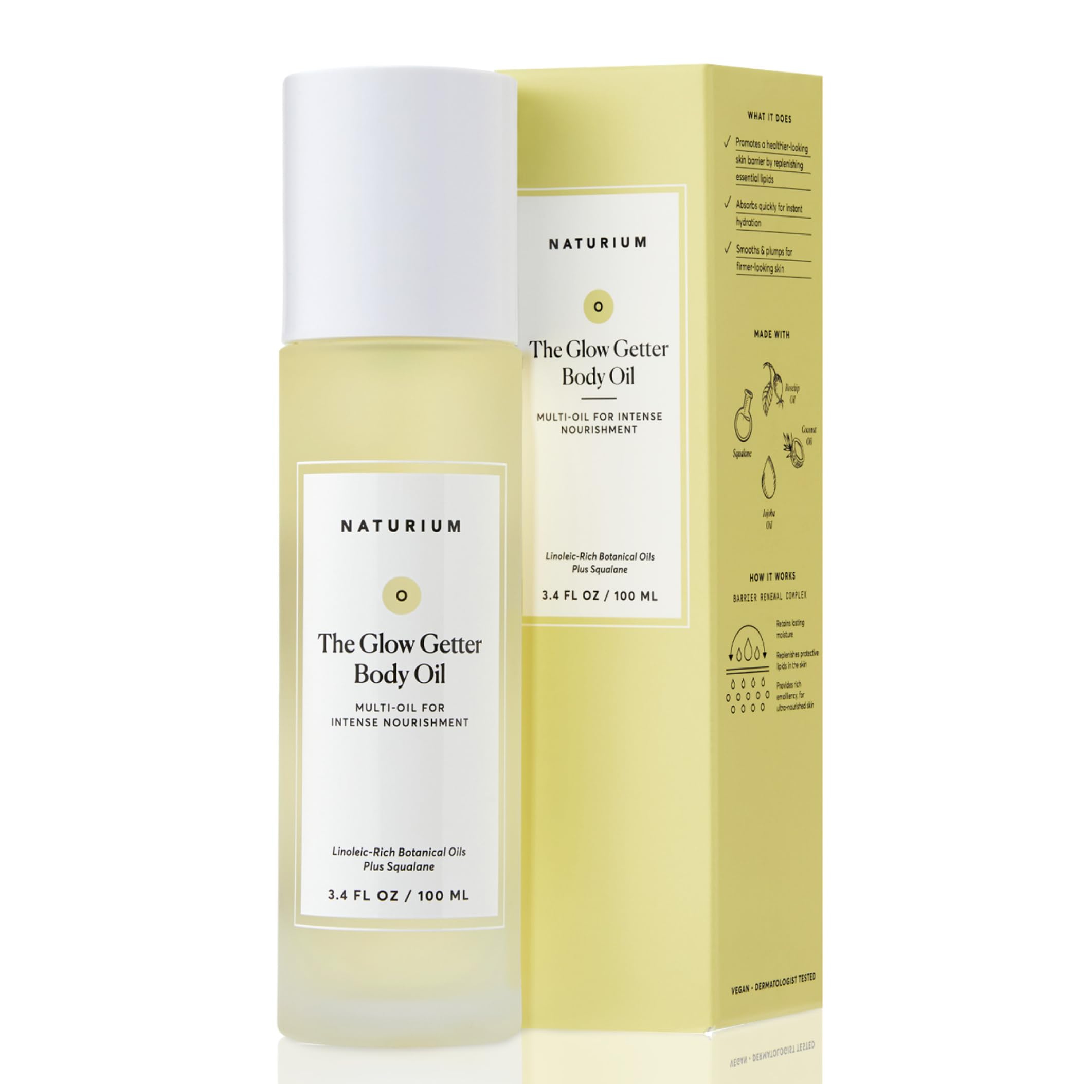 Naturium The Glow Getter Body Oil, Multi-Oil for Intense Nourishment, Hydrating & Moisturizing Formula, Vegan & Cruelty-Free, 3.4 oz