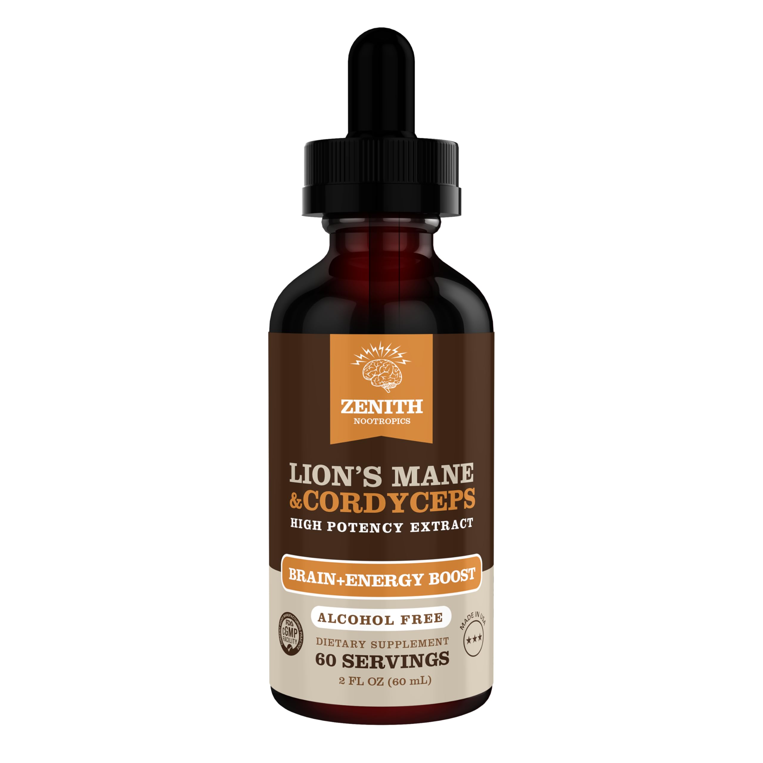Zenith Nootropics Lion’s Mane & Cordyceps Supplement – Brain & Energy Support – Focus, Memory, Clarity, Immunity – Vegan, Alcohol-Free Tincture – Up-to 2-Month Supply, 2 fl oz Zenith NootropicsBuy Supplements Australia