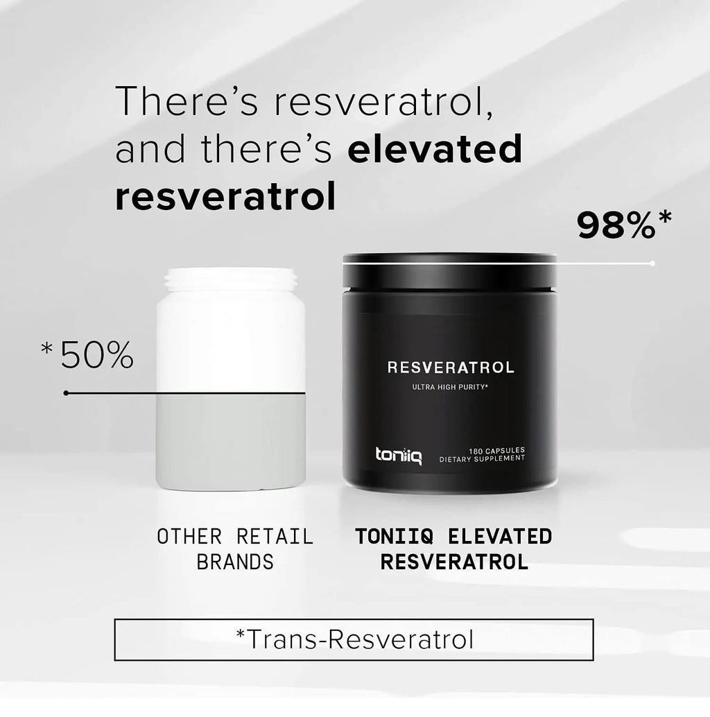 Toniiq Ultra High Purity Resveratrol Capsules - 98% Trans-Resveratrol - Highly Purified and Bioavailable - 180 Caps Reservatrol Supplement Toniiq buy supplements Au