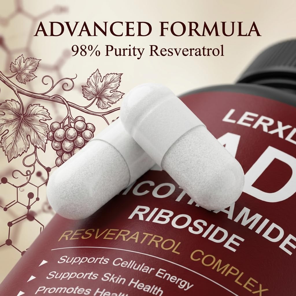 LERXLK NAD+ Supplement 1000mg – Liposomal Nicotinamide Riboside with Resveratrol, Advanced Cellular Energy & Healthy Aging Support, 60 Vegetarian Capsules LERXLKBuy Supplements Australia