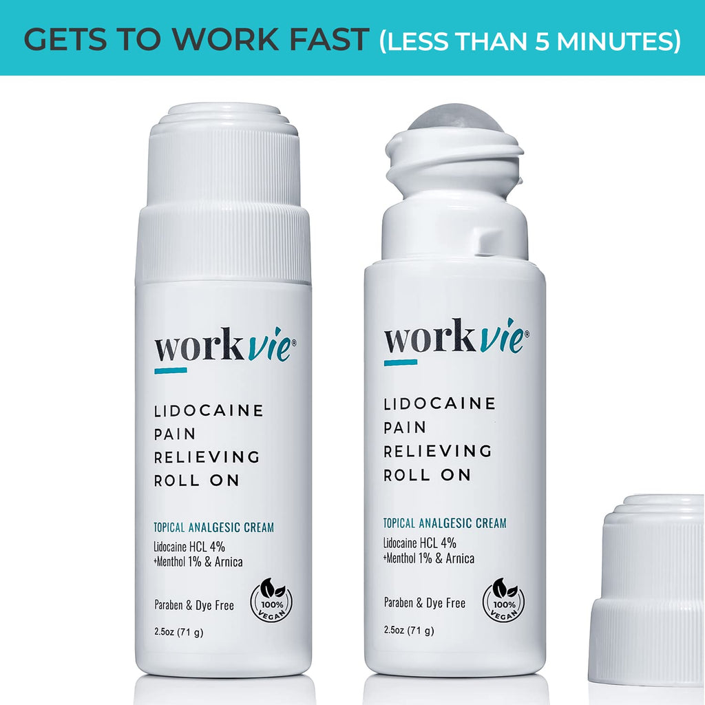 Workvie Lidocaine Pain Relief Roll On 2 Pack & Easy Reach Applicator Tool – Fast Acting Topical Lidocaine Maximum Strength with Arnica Montana & Aloe Vera for Muscles, Joints, Back, Neck & Feet WorkvieBuy Supplements Australia