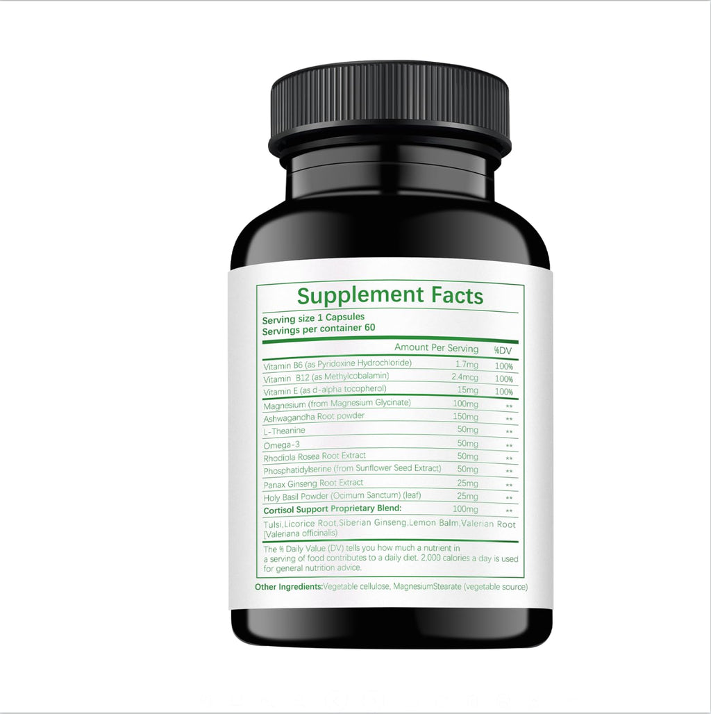 HABIZIYA Cortisol Manager Supplement for Women and Men Adrenal Support with Ashwagandha, Rhodiola Rosea, Holy Basil, Mood & Sleep Support - Non-GMO, Vegan Capsules (60 Count) HABIZIYABuy Supplements Australia
