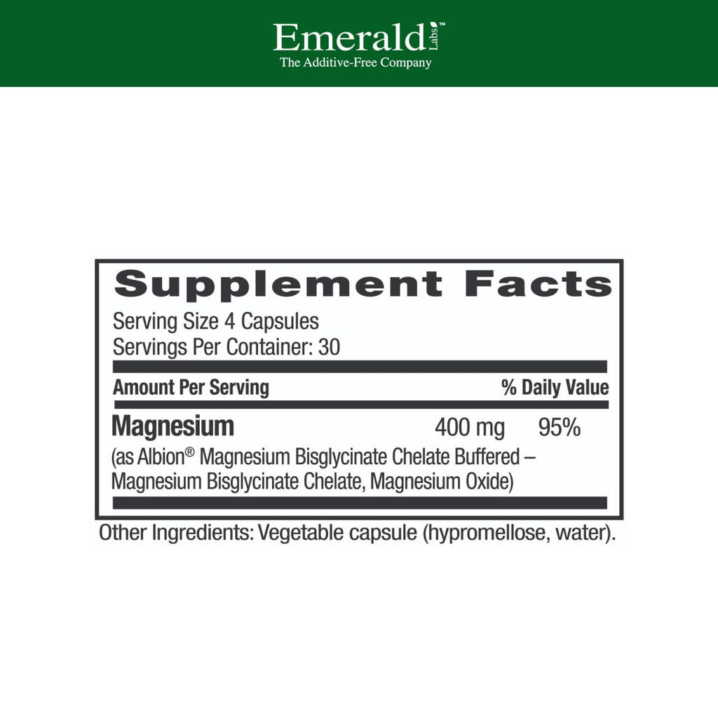 Emerald Labs Magnesium 400mg - Bone & Sleep Support with Albion Magnesium* - Vegan Friendly - 120 Vegetable Capsules (30-Day Supply) EMERALD LABSBuy Supplements Australia