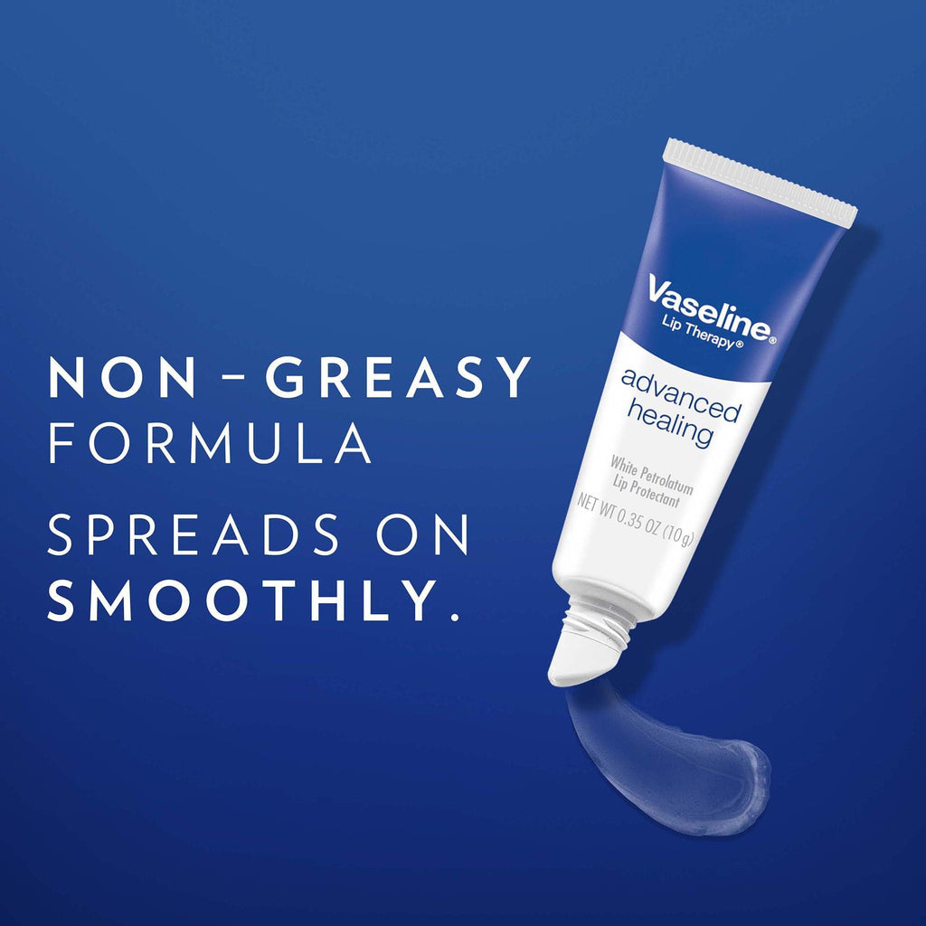 Vaseline Lip Therapy Advanced Healing 3-Pack – White Petroleum Moisturizing Lip Balm for Extremely Dry Lips, 0.35 Oz Ea