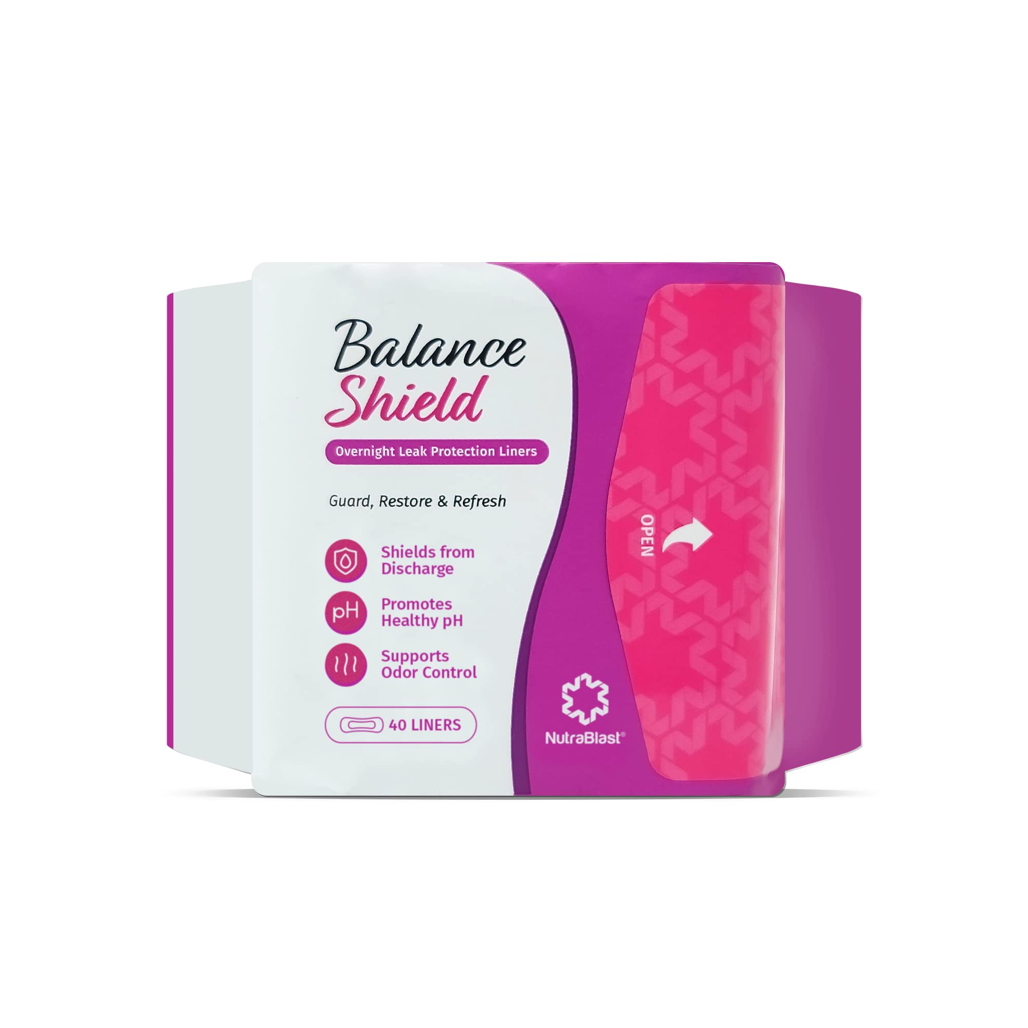 NutraBlast Balance Shield Panty Liners - Discharge & Odor-Proof Layers (180mm, 40-Pack)