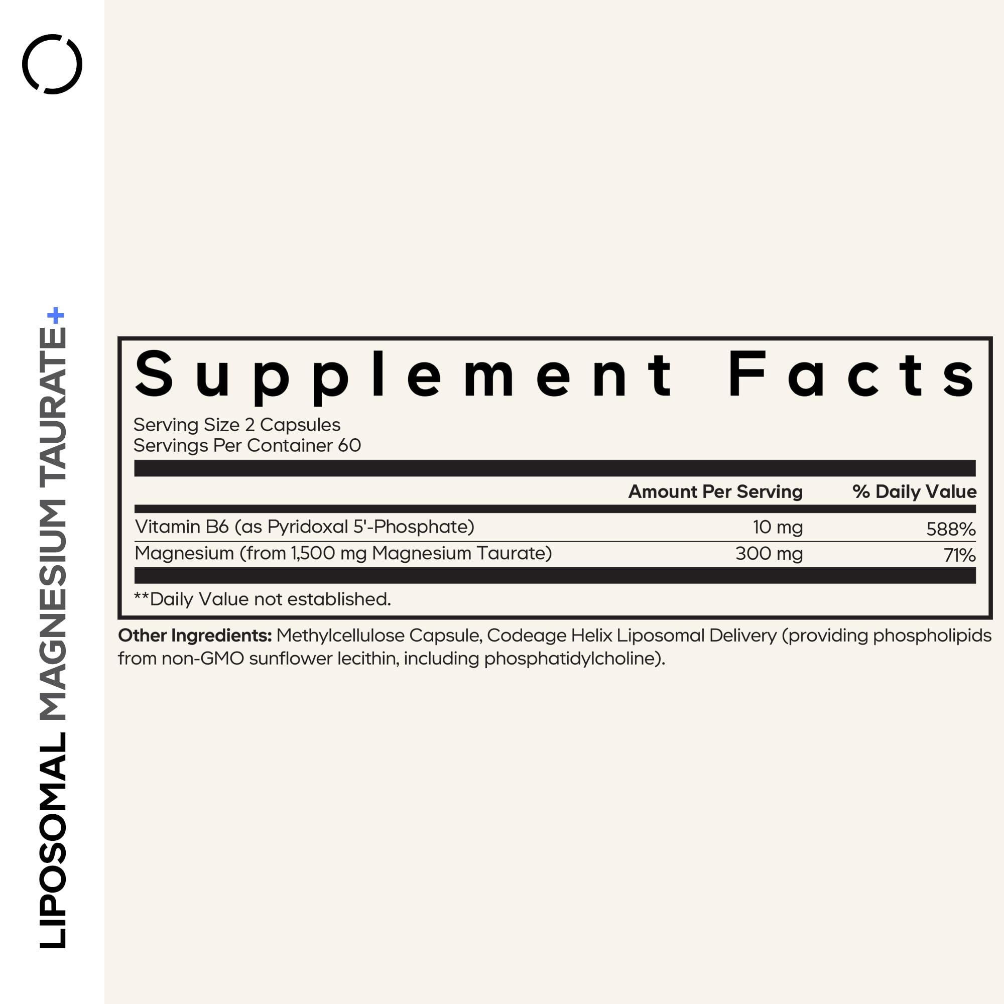 Codeage Liposomal Magnesium Taurate+ Supplement - Magnesium Taurate, Vitamin B6 as Pyridoxal 5-Phosphate, 2-Month Supply - Liposomal Delivery, Vegan, Non-GMO, Gluten-Free, 120 Capsules CodeageBuy Supplements Australia