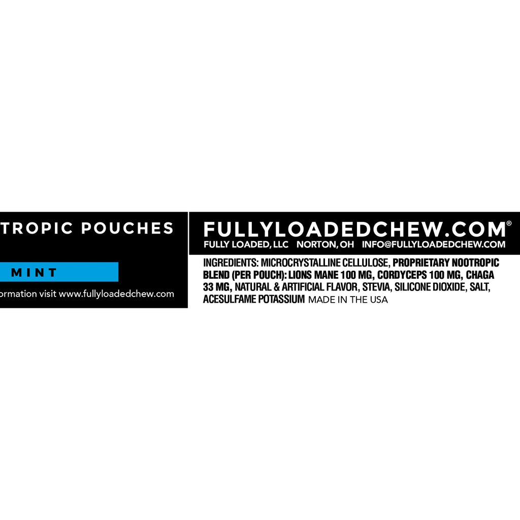 Fully Loaded Alpha Mushrooms - Adaptogen Nootropic Pouches (5-Pack, Mint) - - Lion's Mane, Cordyceps, & Chaga - 5 cans, 15 Pouches per can - Functional Mushrooms - Made in The USA Fully Loaded BullseyeBuy Supplements Australia