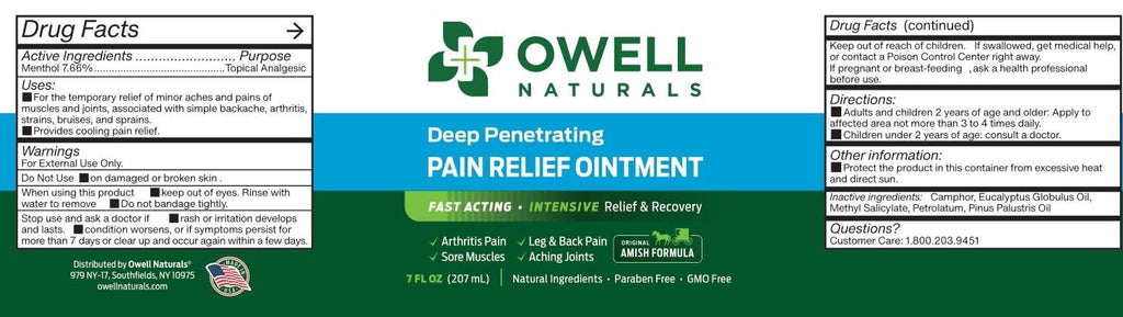 OWELL NATURALS Pain Relief Ointment Deep Penetrating Fast Acting Formula for Arthritis, Joint & Muscle Discomfort, Stiffness, Long-Lasting Soothing Balm, 3.5 oz Owell NaturalsBuy Supplements Australia
