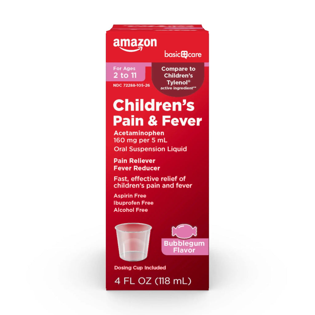Amazon Basic Care Children's Pain Reliever and Fever Reducer, Acetaminophen 160 mg per 5 ml, Bubblegum Flavor, for Headache and Sore Throat, Ages 2-11 Years, 4 fl oz Amazon Basic CareBuy Supplements Australia