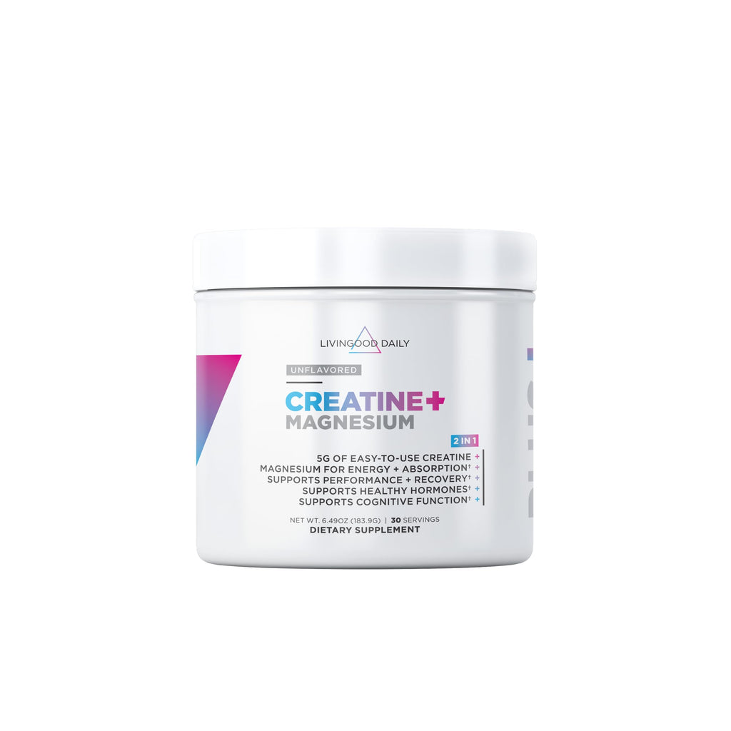 Livingood Daily Creatine + Magnesium Powder, Unflavored | 5g Micronized Creatine Monohydrate with Magnesium for Energy, Muscle Recovery & Performance | 30 Servings Livingood DailyBuy Supplements Australia