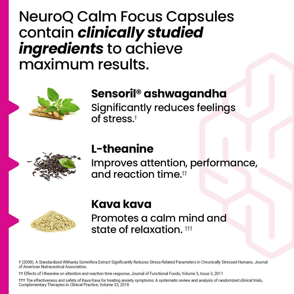 LifeSeasons NeuroQ Calm Focus Capsules - Stress Relief Supplement - Supports Mental Function & Relaxation - Sensoril Ashwagandha, Magnesium, GABA, L-Theanine, Andean Cocoa & Kava Kava - 60 Capsules LifeSeasonsBuy Supplements Australia