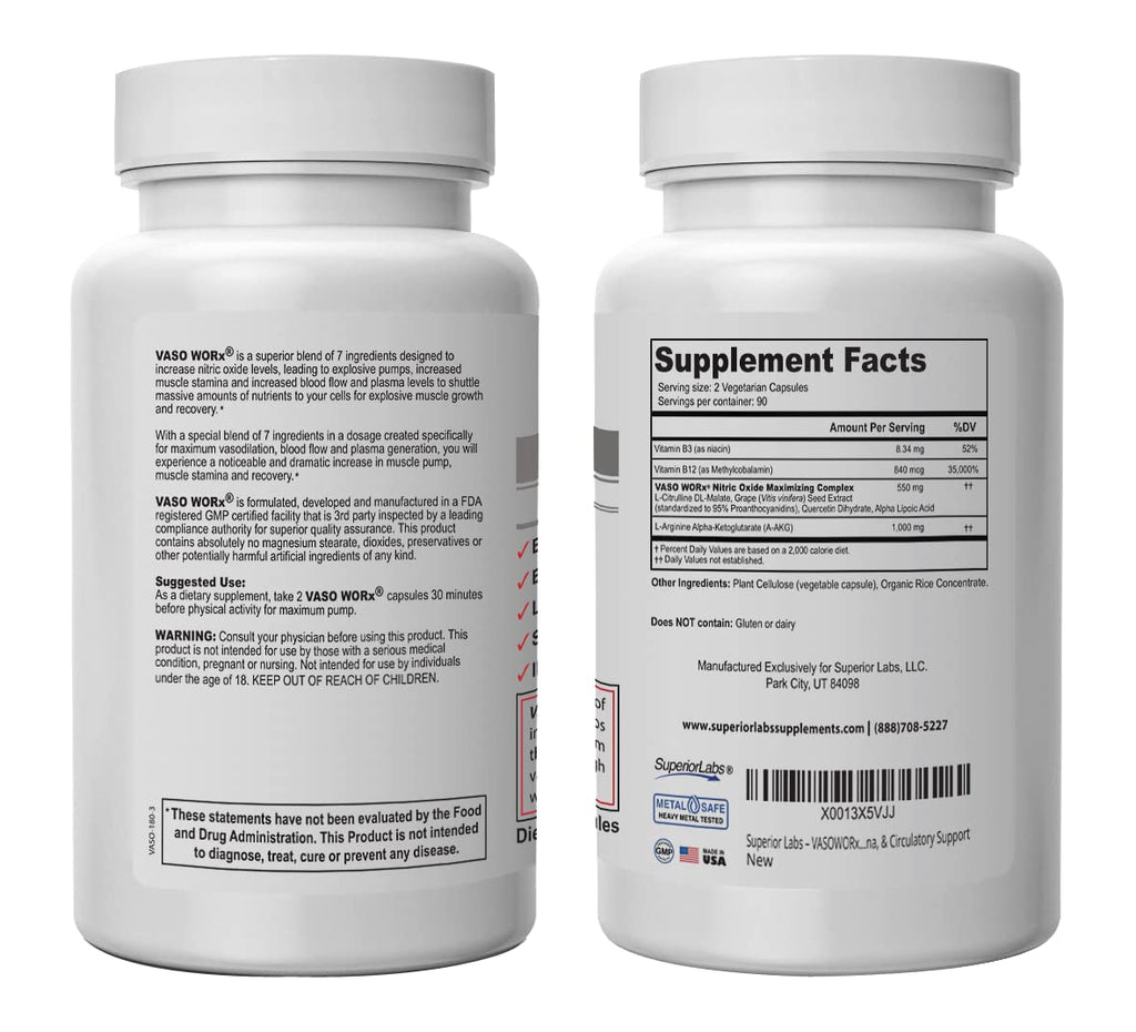 Superior Labs – VASOWORx  – Nitric Oxide Supplement – Extra Strength - 1,600 mg Superior LabsBuy Supplements Australia