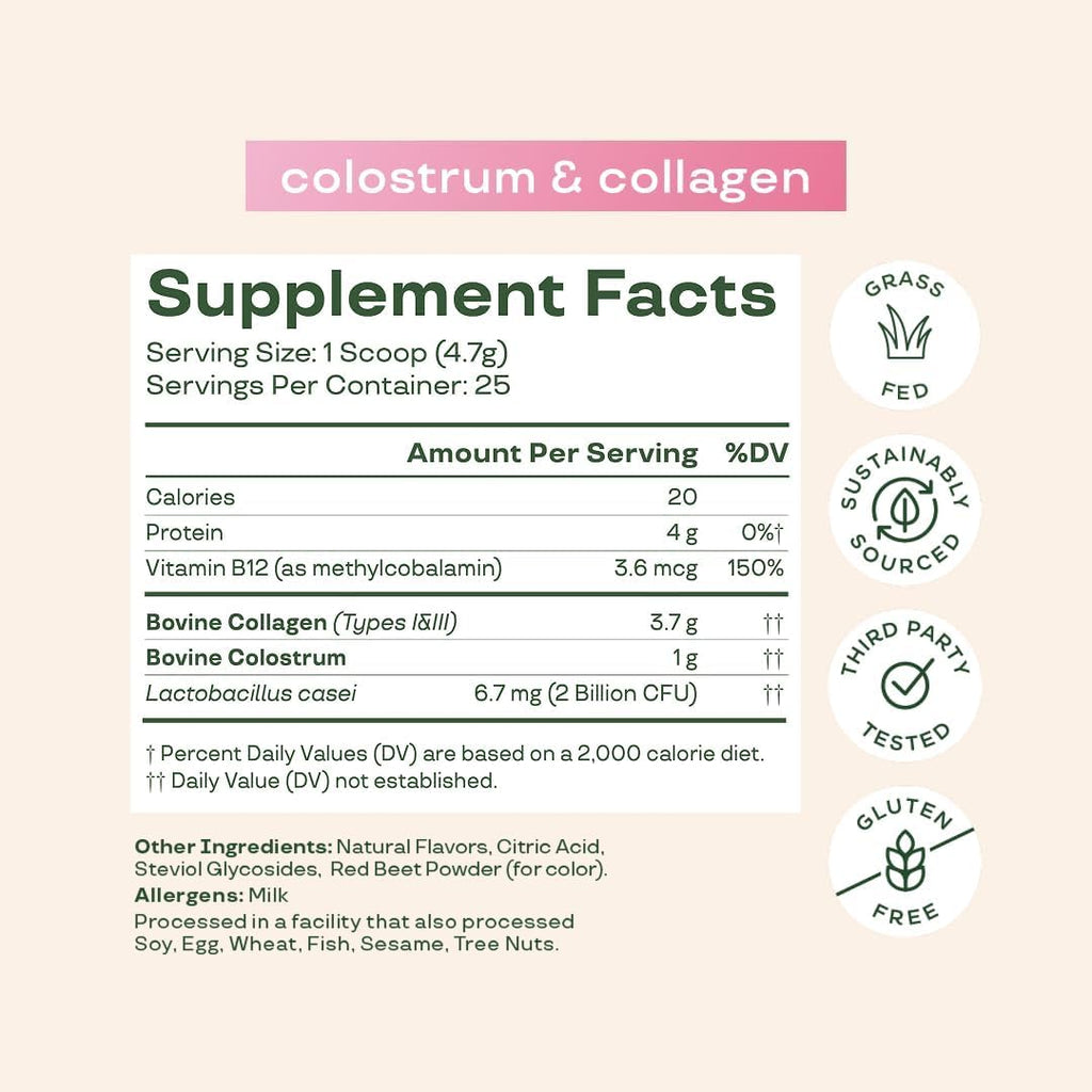 Bloom Nutrition Bovine Colostrum Powder with Vitamin B-12 for Gut Health, Immune Support, Hair Growth & Beauty Supplement | Strawberry, 25 Servings Bloom NutritionBuy Supplements Australia