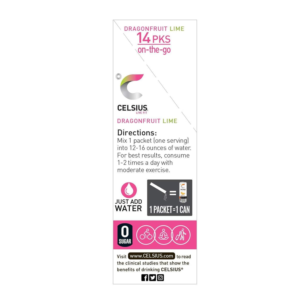 CELSIUS Dragonfruit Lime On-the-Go Powder Stick Packs, Zero Sugar 14 Count(Pack of 1) CELSIUSBuy Supplements Australia