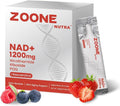 ZOONE Nutra NAD+ supplement packaging with berries on a white background