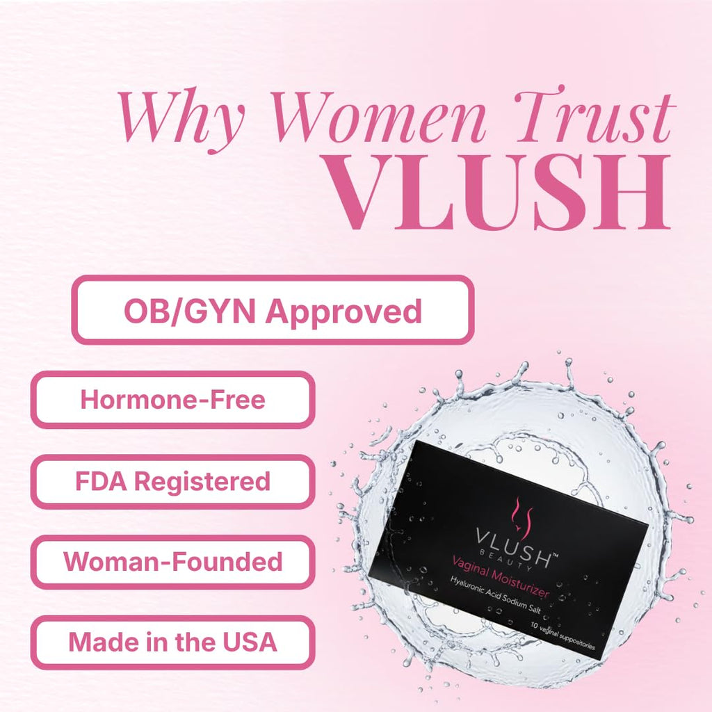 VLUSH Vaginal Moisturizer: Hormone-Free Hyaluronic Acid Suppositories for Dryness & Intimate Comfort – Clean Support for Menopause & Perimenopause (10pk) VLUSH buy supplements Au