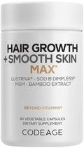 Codeage Hair Growth + Smooth Skin Max Vitamins Supplement - Patented Lustriva & SOD B Dimpless Superoxide Dismutase - Hair Growth Health Skin Cellulite Support - Biotin, Vitamin C, MSM - 30 Capsules CodeageBuy Supplements Australia