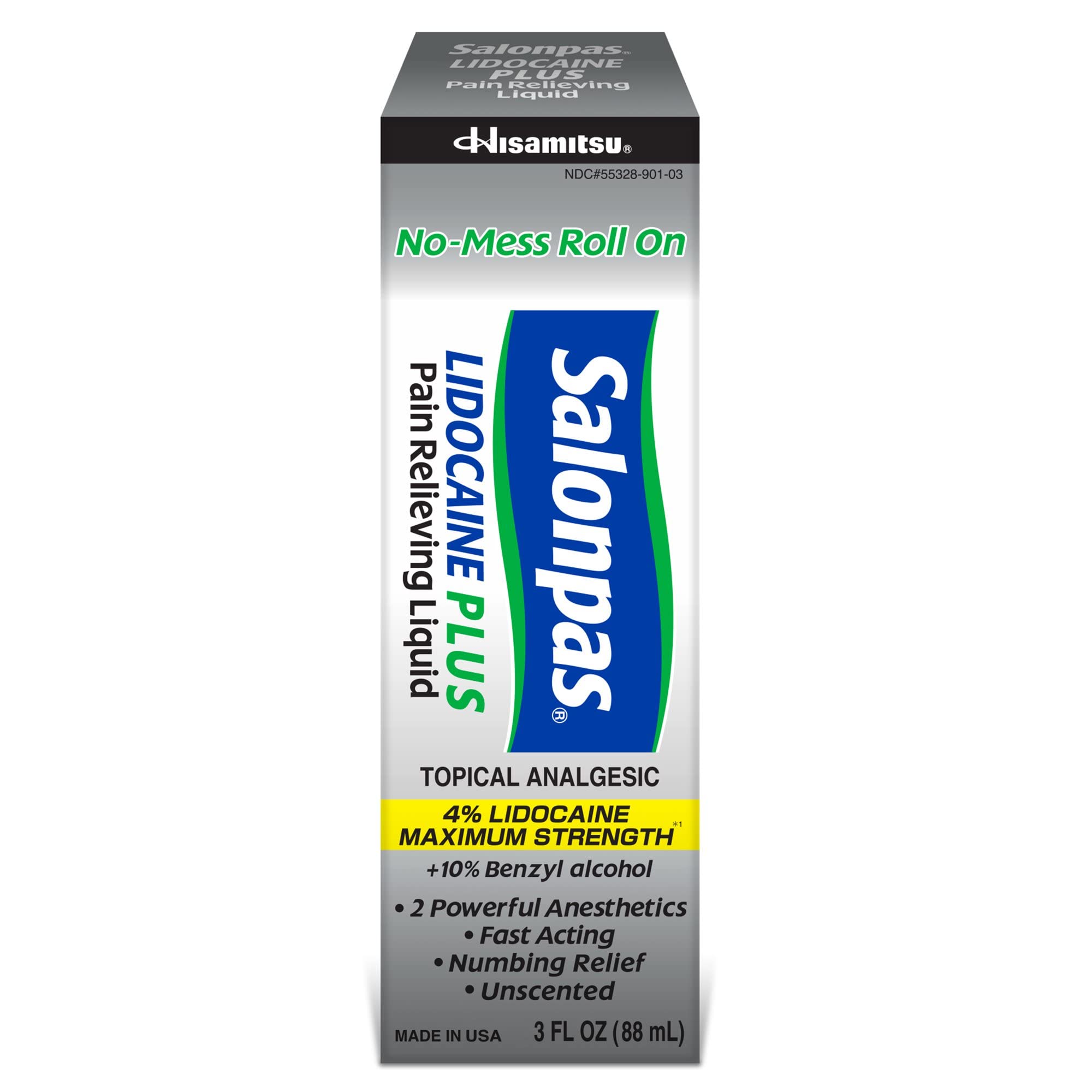 Salonpas LIDOCAINE Plus 3 oz ROLL ON Pain Relieving Liquid! Maximum Strength 4% Lidocaine for Numbing Pain Relief! Mess Free Application! (3 Pack) SalonpasBuy Supplements Australia