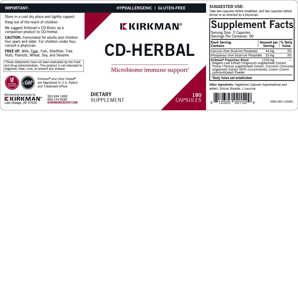 Kirkman CD-Herbal - Hypoallergenic -180 Vegetarian Capsules KirkmanBuy Supplements Australia