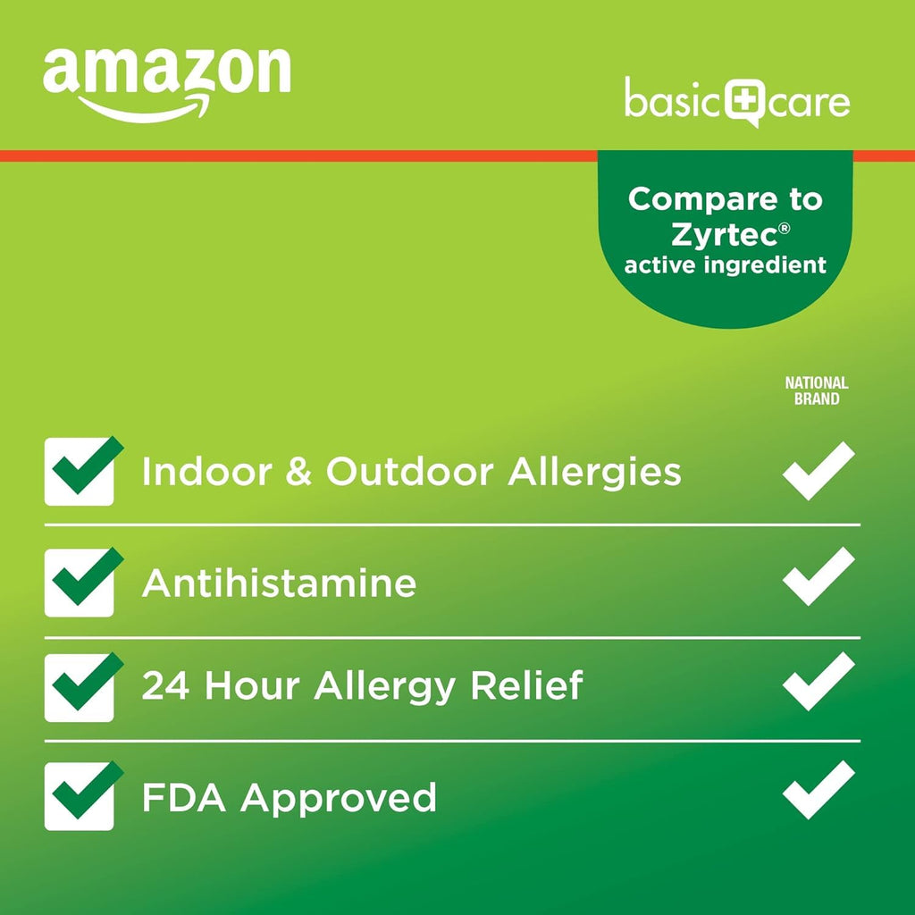 Amazon Basic Care All Day Allergy, Cetirizine Hydrochloride Tablets, 10 mg, 24-Hour Relief for Sneezing, Runny Nose, Itchy Eyes & Throat, Indoor & Outdoor Allergy Relief, 30 Count Amazon Basic Care buy supplements Au