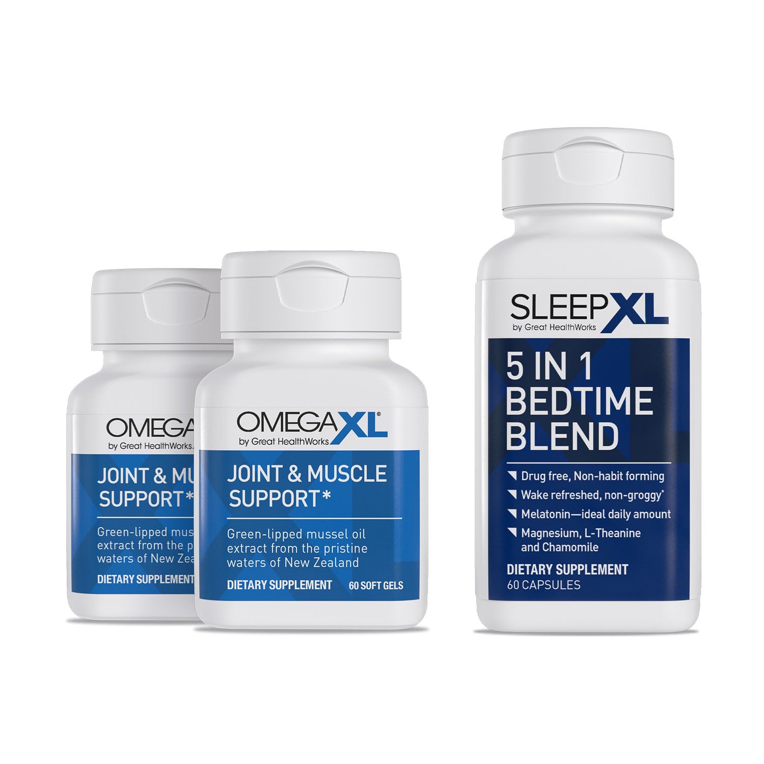OmegaXL Joint Relief Supplement - Natural Muscle Support, 60 Softgels (2 Pack) & SleepXL immediate-Release melatonin, L-Theanine (Calming), Chamomile, Magnesium & B6 (60 Vegan Capsules) OmegaXLBuy Supplements Australia