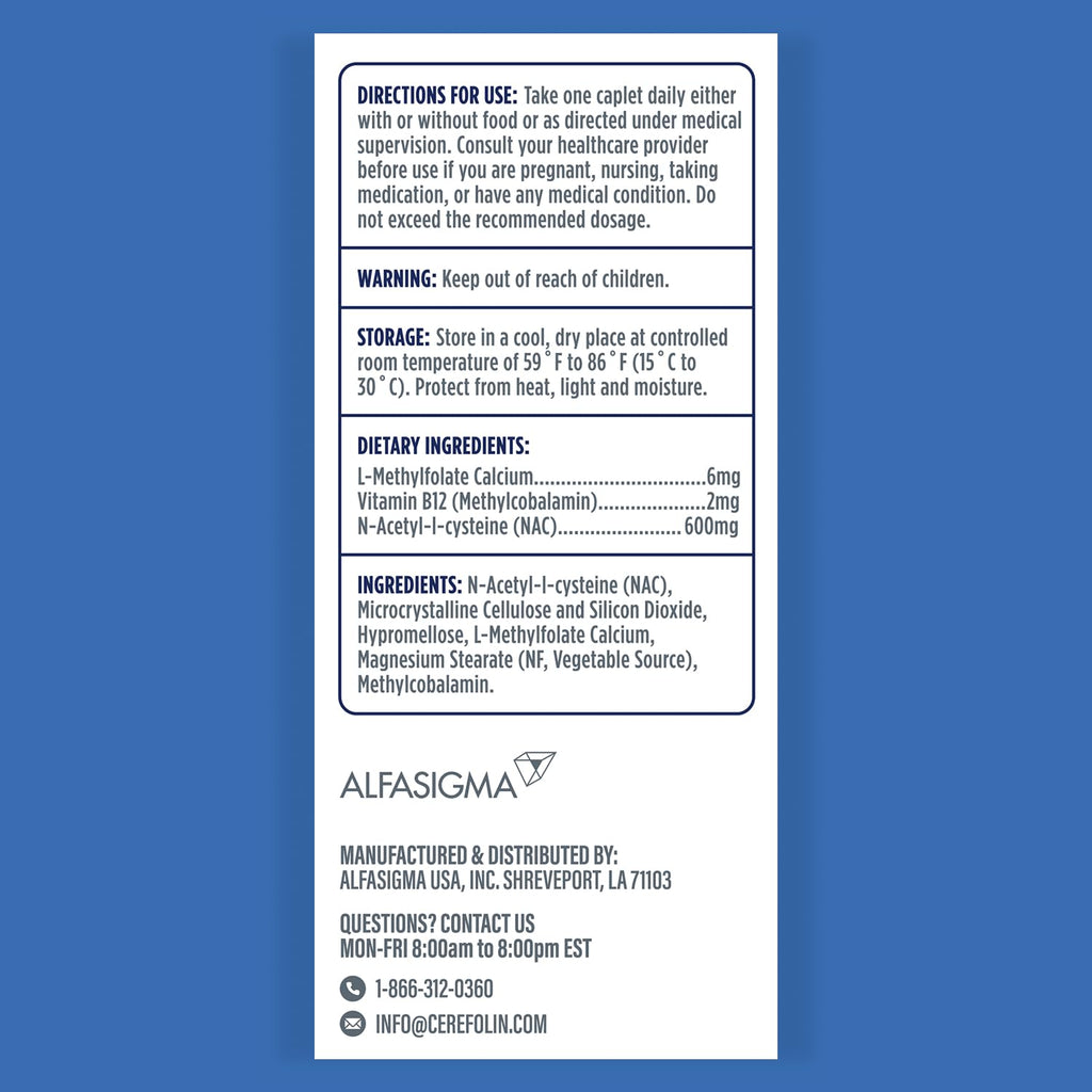 Cerefolin Brain Wellness, Targeted Nutrition for Cognitive Support, Improves Memory, Focus & Concentration, L-Methylfolate, NAC, B12, Neurologist Recommended (60 Count) CerefolinBuy Supplements Australia