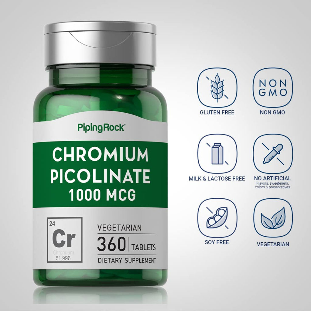 Chromium Picolinate 1000 mcg | 360 Tablets | Chromium Supplement | Vegetarian, Non-GMO Piping RockBuy Supplements Australia