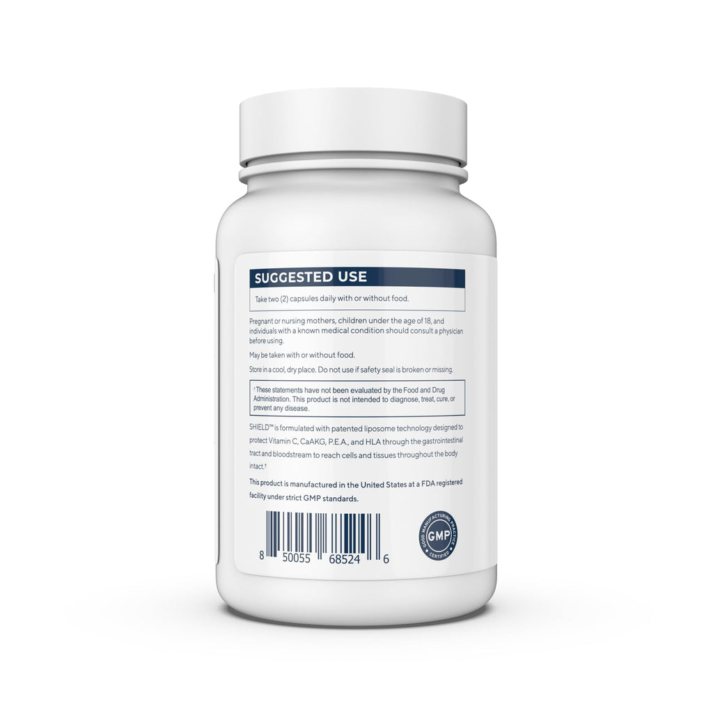 Renue By Science Shield | Liposomal Vitamin C CaAKG P.E.A Hyaluronic Acid Supplement | 120 Capsules with Vitamin C (500mg) CA AKG (150mg) Palmitoylethanolamide (75mg) HLA (75mg) | Made in The USA Renue By ScienceBuy Supplements Australia