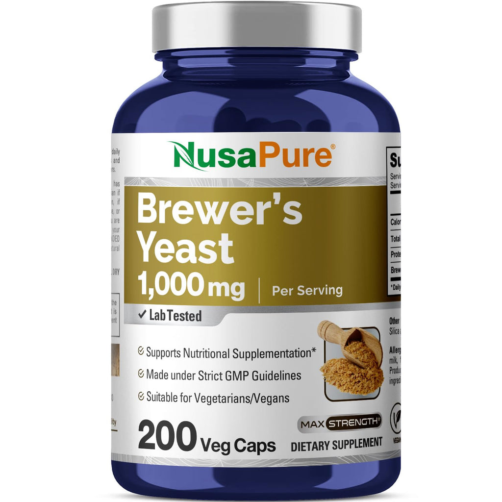 NusaPure Brewer’s Yeast - Suitable for Vegetarian/Vegan, Non - GMO - 1000mg 200 Capsules NusaPureBuy Supplements Australia