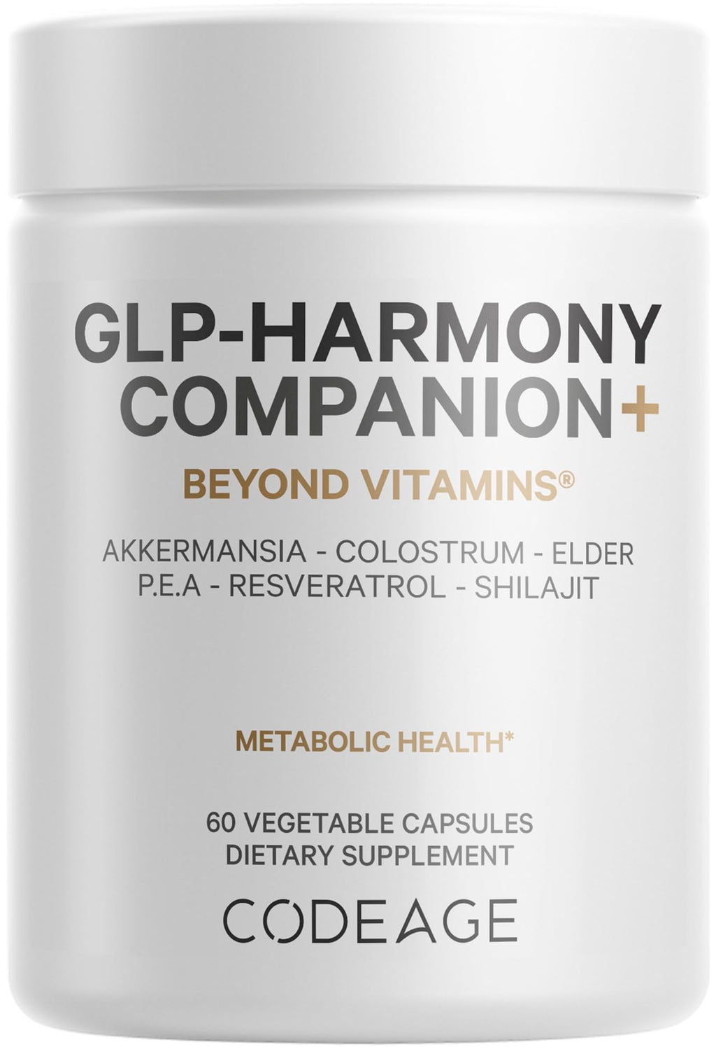 Codeage GLP-Harmony Companion+ Supplement - GLP-1 Agonist Support - Lion's Mane, Pea, Colostrum, Shilajit, Akkermansia, Elder, Citrus Bioflavonoids, Broccoli, Resveratrol - Non-GMO - 60 Capsules CodeageBuy Supplements Australia
