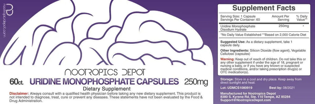 Nootropics Depot Uridine Monophosphate Capsules | Disodium Salt (60 Count) Cognitive Enhancer* | Nootropic | Choline Precursor Nootropics DepotBuy Supplements Australia