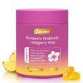 Lunivox Women's Probiotic + Slippery Elm container with pineapple and gummy supplement on a white background