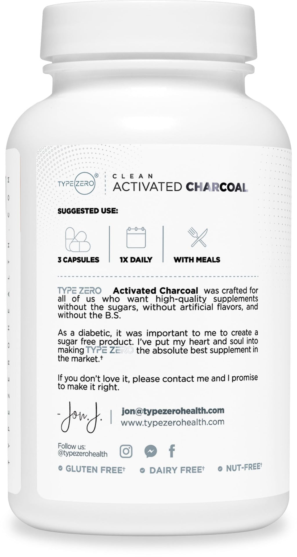 Type Zero Activated Charcoal Capsules (180 Count) - 60 Servings, 780mg Per Serving, from Coconut Shell, Non-GMO, Gluten-Free Type ZeroBuy Supplements Australia