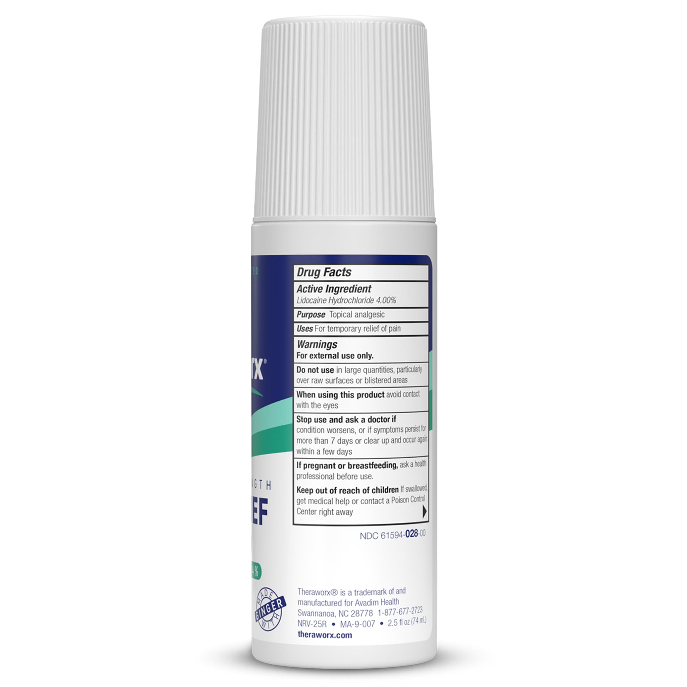 Theraworx Maximum Strength Pain Relief Roll-On with Lidocaine, Fast-Acting - 2.5 Oz - 1 Count TheraworxBuy Supplements Australia