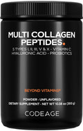 Codeage Multi Collagen Peptides Powder + Probiotics Black Edition, Vitamin C, Hyaluronic Acid Powder Supplement, Grass-Fed, Hydrolyzed, Zero Carbs, Type I, II, III, V & X, Unflavored, 10.58oz CodeageBuy Supplements Australia