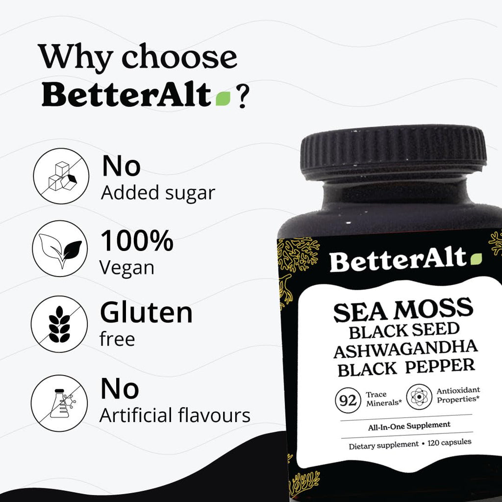 Better Alt Sea Moss Capsules- Irish Sea Moss with Black Seed Oil, Ashwagandha & Black Better AltBuy Supplements Australia