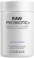 Codeage Raw Probiotic+ Supplement - 34 Probiotic Strains, 100 Billion CFUs, Raw Whole Food Probiotics, Digestive Enzymes, Raw Fruits & Veggies Prebiotics - Wild Kefir Culture - Non-GMO - 30 Capsules CodeageBuy Supplements Australia
