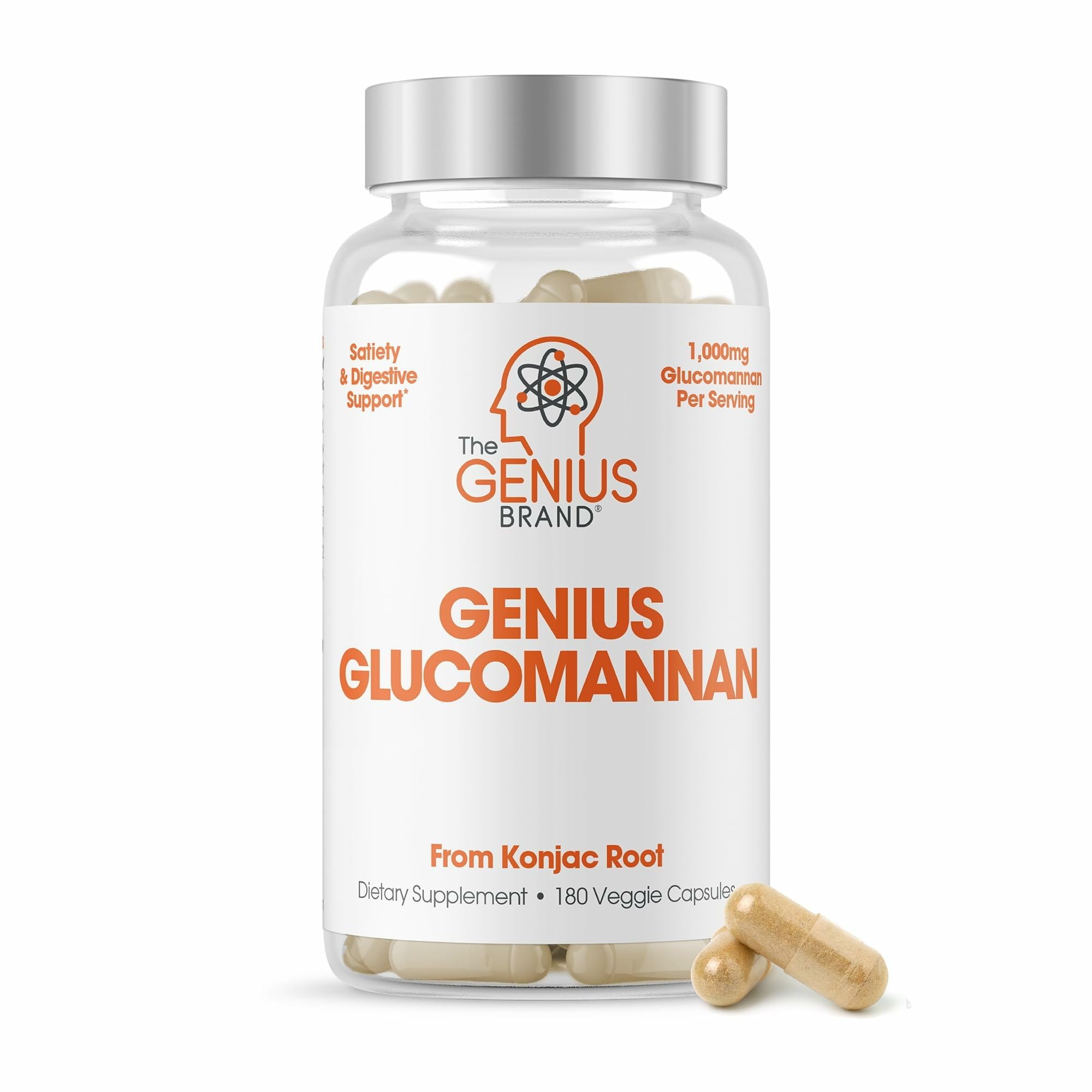 The Genius Brand Genius Glucomannan - Glucomannan Capsules for Digestive Health, Energy & Satiety Support - Natural Fiber for Stomach Comfort - Non-GMO & Vegan - 180 Veggie Capsules The Genius BrandBuy Supplements Australia
