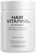 Codeage Hair Vitamins Platinum - Lustriva Hair Growth Support, Spermidine, AstraGin, Biotin, Keratin, Collagen, Enzymes, Omega-3, Multivitamins, Probiotics – Healthy Hair Supplement - 90 Capsules CodeageBuy Supplements Australia