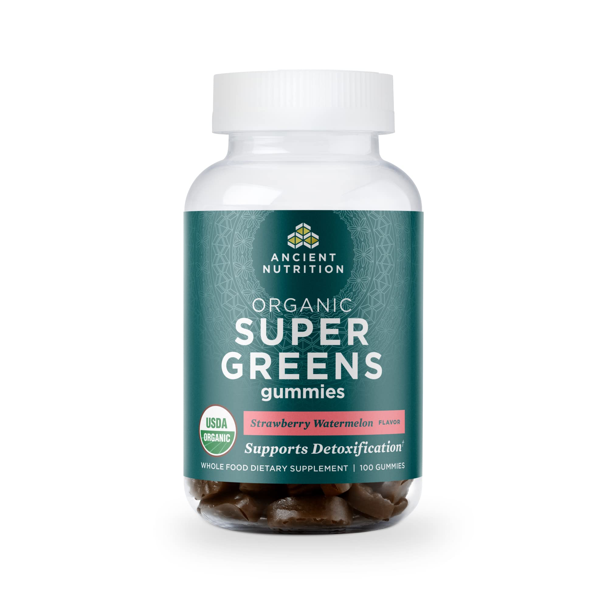 Ancient Nutrition Supergreens Gummy, Organic Superfood Gummy Made from Real Fruits, Vegetables and Herbs, for Digestive and Energy Support, 100 Count, Strawberry Watermelon Ancient NutritionBuy Supplements Australia